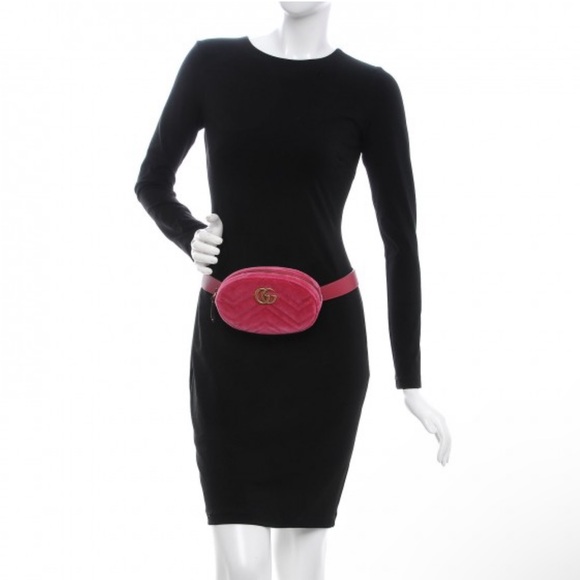 Authentic Gucci Pink Velvet Matelasse GG Marmont Belt Bag! - Picture 2 of 13